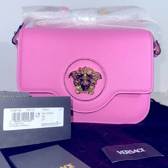 NEW $1800 Versace paradise hot Pink and Gold Medusa yummy leather Crossbody - Picture 1 of 10